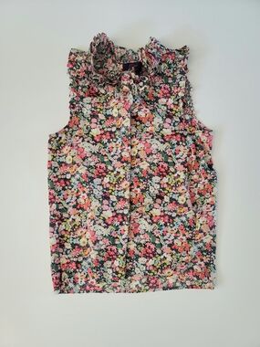 J Crew Liberty Floral 100% Cotton Sleeveless Ruffle Trim Blouse, Size P4